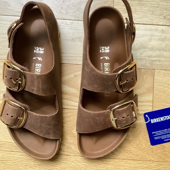 Birkenstock Milano Big Buckle Sandals – Oiled Leather, Brown (Size 38 M/N) - Picture 1 of 6